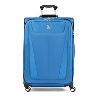 Travelpro Maxlite 5 Softside Expandable Checked Luggage with 4 Spinner Wheels, Lightweight Suitcase, Men and Women, Azure Blue, Checked Medium 25-Inch