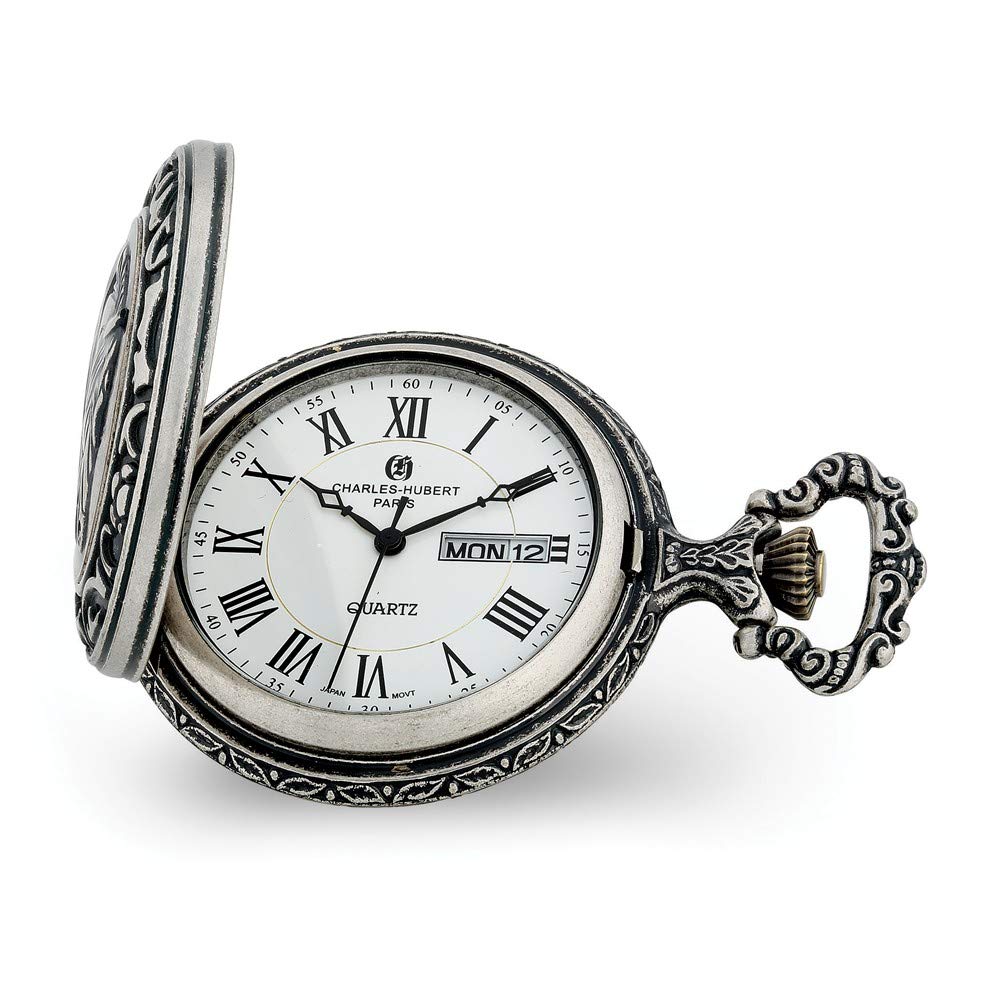 Sonia Jewels Charles Hubert Antique Chrome Finish Train Pocket Watch 14.5