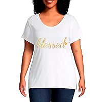 Plus V Neck Short Sleeves foil Graphic T-Shirt-Blessed Heart White