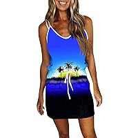 Sundresses for Women 2024 Casual Sun Summer Printed Loose Sleeveless Pocket V-Neck Dress