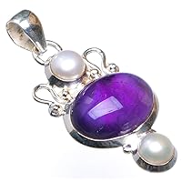 StarGems® Natural Amethyst And River Pearl Handmade 925 Sterling Silver Pendant 1.75