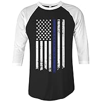 Threadrock Proud Dad Thin Blue Line American Flag Unisex Raglan T-Shirt