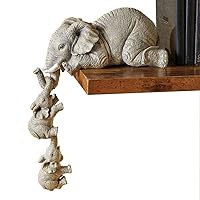 Elephant Resin Figurines, Elephant Mothers Hanging Two Babies Sitter Statue for Home Decoration on Shelf or Table Edge,Figurines Gifts for Mother's Day