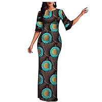 Women`s African Print Half Sleeve Dashiki Maxi Bodycon Dress Dashiki Ankara Party Dresses for Women