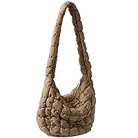 Quilted Tote Bag for Women Padded Shoulder Bag Large Hobo Purse Lightweight Nylon Padding Handbag