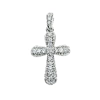14K White Gold Round Diamond Pave Fashion Cross Pendant (Chain NOT included)