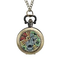 Mexican Tiger Moth Classic Quartz Pocket Watch with Chain Arabic Numerals Scale Watch