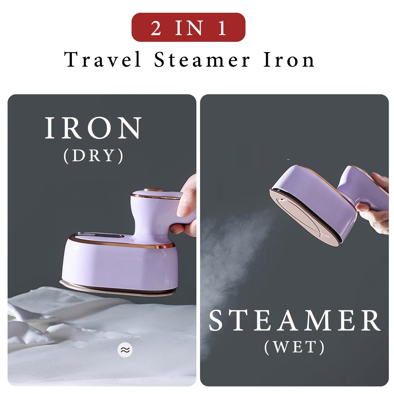 Travel Steamer Iron for Clothes Mini: handheld size portable fabric clothing steamers small hand garment electric steam ironing machine for dress shirt plancha a de vapor para ropa portatil travel essentials