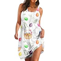 Maxi Dress for Women Easter Summer Women Sleeveless Rabbit Egg Pattern Tank Vest Dress Boho Casual Swing