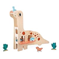 Janod Dino - Wooden Dinosaur Garage - Includes 4 Dino Cars, Elevator, and 2 Accessories - Ages 2-6 Years - J05835