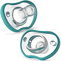 Nanobebe Baby Pacifiers 0-3 Month - Orthodontic, Curves Comfortably with Face Contour, Award Winning for Breastfeeding Babies, 100% Silicone - BPA Free. Perfect Baby Registry Gift 2pk,Teal