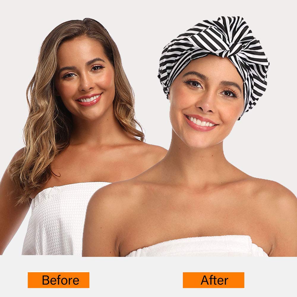 Shower Cap for Women Hair Caps for Shower Reusable Shower Cap for Long Hair, Satin Bonnet for Black Women, Silk Bonnet for Curly Hair Wraps for Sleeping,