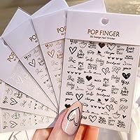 6 Sheets Heart Nail Art Stickers - Letters Nail Decals 3D Self-Adhesive Valentine's Day Nail Art Supplies Heart Love English Alphabet Nail Stickers DIY Gold Nail Designs Manicure Decoration for Women