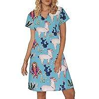 2021 Women's Summer Casual Soild Color Floral Print V-Neck Knee-Length Dress