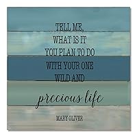 Wood Sign Wall Hanging Home Decor Home Tell Me What is It You Plan to Do with Your One Wild and Precious Life Art Plaque for Living Room Kitchen Batheroom Bedroom Office School 16x16inch