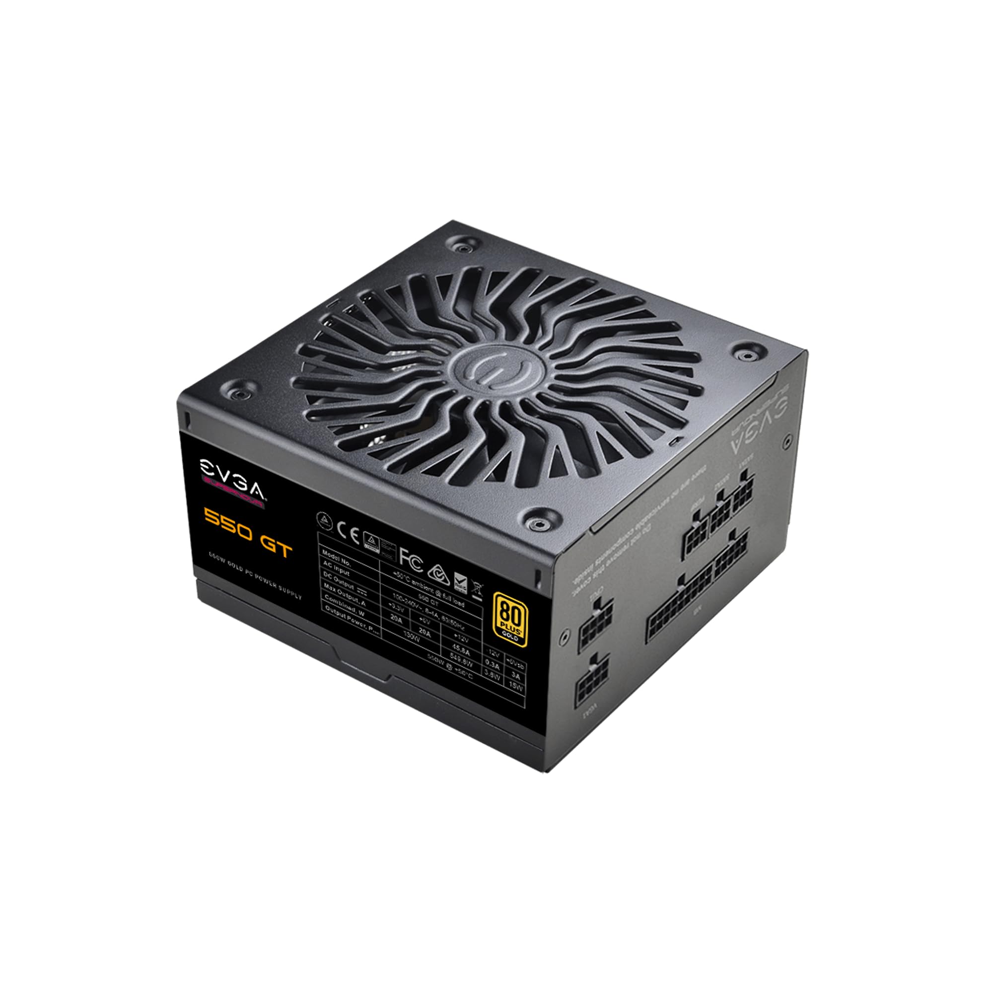 EVGA Supernova 550 GT, 80 Plus Gold 550W, Fully Modular, Auto Eco Mode with FDB Fan, 7 Year Warranty, Includes Power ON Self Tester, Compact 150mm Size, Power Supply 220-GT-0550-Y1