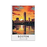 KIRSTER Boston Poster, Prudential Tower Poster, US Cityscape Poster, Massachusetts Travel Art Poster Picture Print Canvas Wall Art for Home Bedroom Wall Decoration 16x24inch(40x60cm)