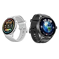 Kumi Smart Watches Kit (GW5 PRO Black & GW5 White), Answer/Make Call & Voice Assistant, Black, Activity Trackers