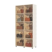 10 Cubbies Handbag Storage Organizer for Closet,Purse Storage Organizer,Shoe&Boots Cabinet Storage with Magnetic Door and Wheels,Suitable for Storing Antiques,Books,Toys Etc.