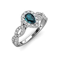 Pear Cut (6x4 mm) London Blue Topaz & Diamond Infinity Womens Halo Engagement Ring 1.00 ctw 14K Gold