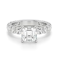 Kiara Gems 4 Carat Asscher Diamond Moissanite Engagement Ring Wedding Ring Eternity Band Vintage Solitaire Halo Hidden Prong Setting Silver Jewelry Anniversary Ring Gift