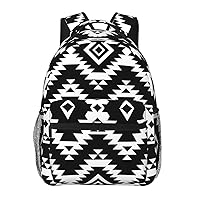 Black White Ethnic Style Large Backpack For Men Women Personalized Laptop Tablet Travel Daypacks Shoulder Bag