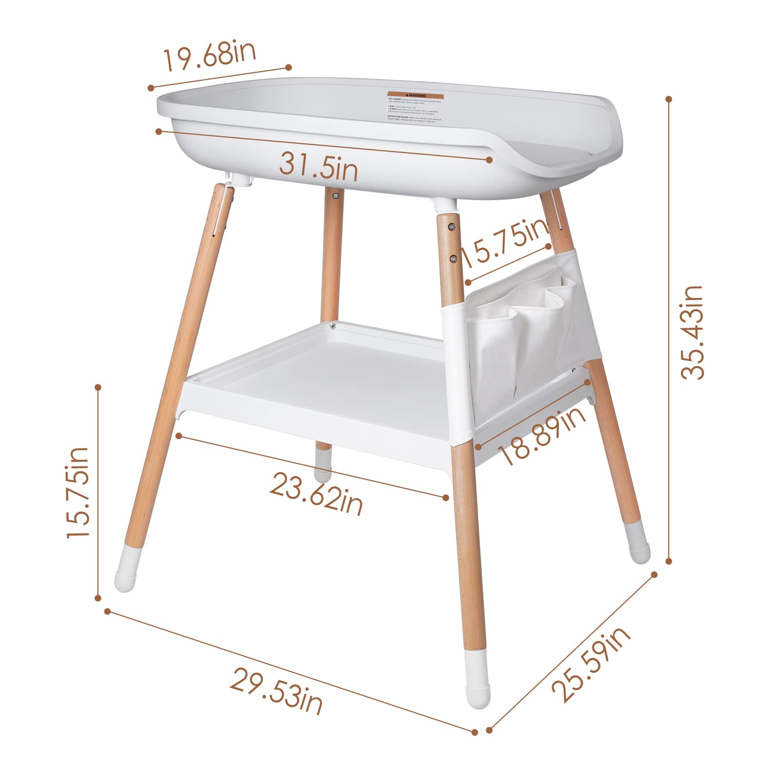 Baby Changing Table Diaper Changing Tables, Height Ajustable Nursery Changing and Dressing Table Station with Changing Pad Storage Rack Pockets for Newborns Babies and Infants, White