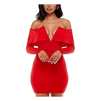 Bebe Womens Red Zippered Long Sleeve Off Shoulder Short Party Body Con Dress XL