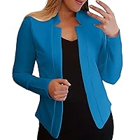 Womens Casual Work Office Bussiness Open Front Long Sleeve Pockets Slim Fit Blazer Jacket Coats