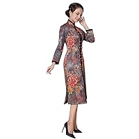 Qipao Autumn and Winter Women Silk Chinese Printed Cheongsam New Year Evening Dress