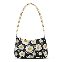 ALAZA Daisy Flower Floral Polka Dot Shoulder Bag Purse for Women Tote Handbag with Zipper Closure