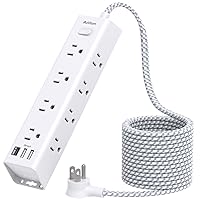 15FT Extension Cord - Power Strip Surge Protector, Long Cord with 12 Widely AC Outlets 3 USB, Flat Plug Extension Cord, Wall Mount, Desk Charging Station for Office Home College Dorm Room Essentials