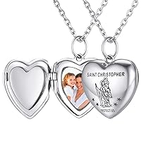 FaithHeart Personalized Photo Locket Necklace, Sterling Silver Girls Jewelry, Heart Wings/Patron Saints/Tree of Life Women Lockets with 18 Inches Neck Chains-Send Delicate Brand Box