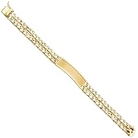14k Yellow gold 10mm 2L Light Nugget Cuban Link ID Bracelet 8.5 Inch gold Bracelet For men's