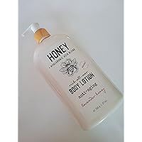 Honey + Hyaluronic Acid Body Lotion 765g / 27oz. Anti-aging formula. Paraben Free. For all skin types. Rich all over body lotion. Lavender honey fragance. All skin types