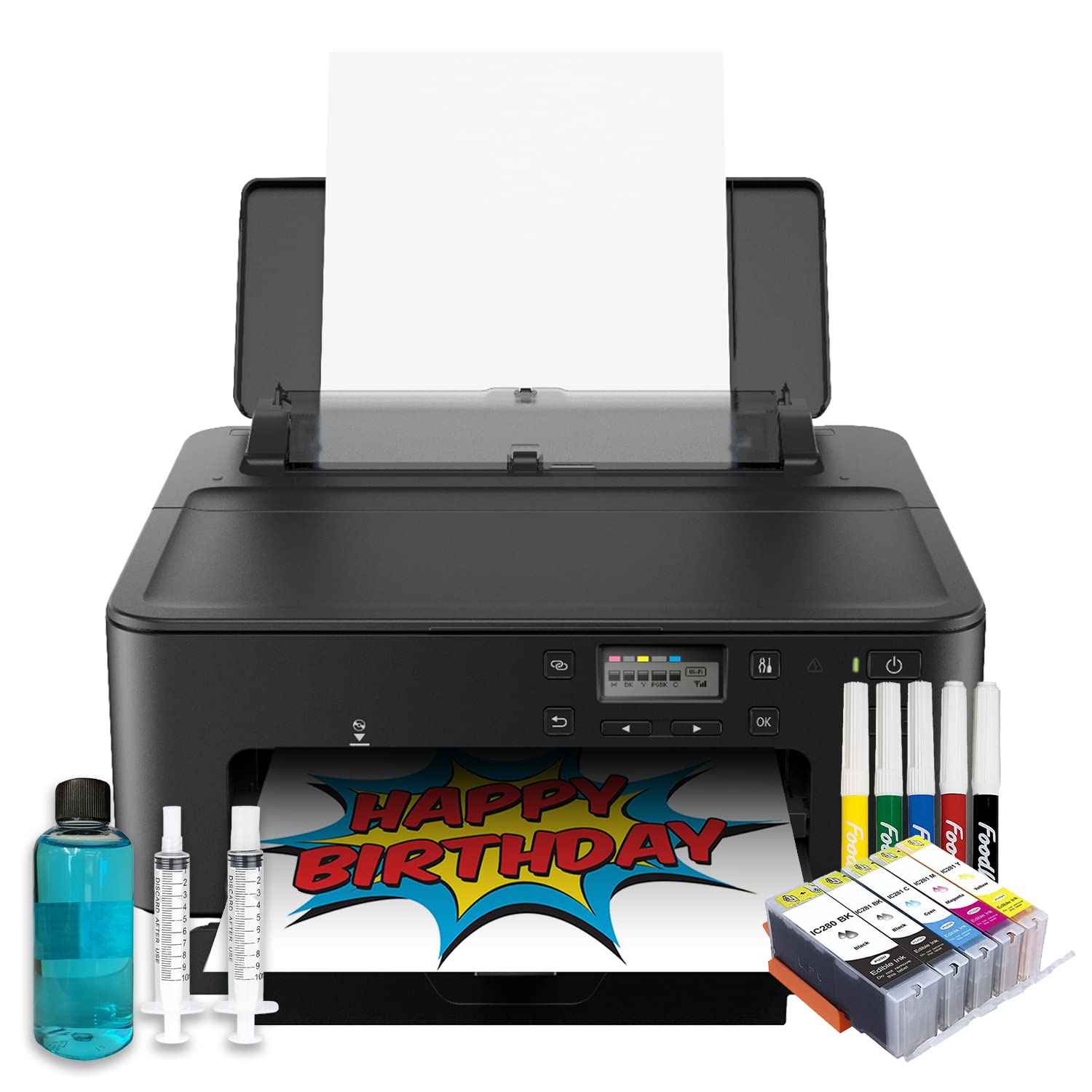 Cake Topper Image Printer, Cake Ink Cartridges, 12 Sugar Sheets, Edible Color Markers & Printhead Cleaning Kit Bundle, EP-Sugar-MRK