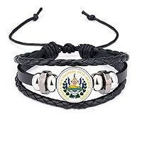 San Salvador El Salvador National Emblem Bracelet Braided Leather Rope Bead Wristband