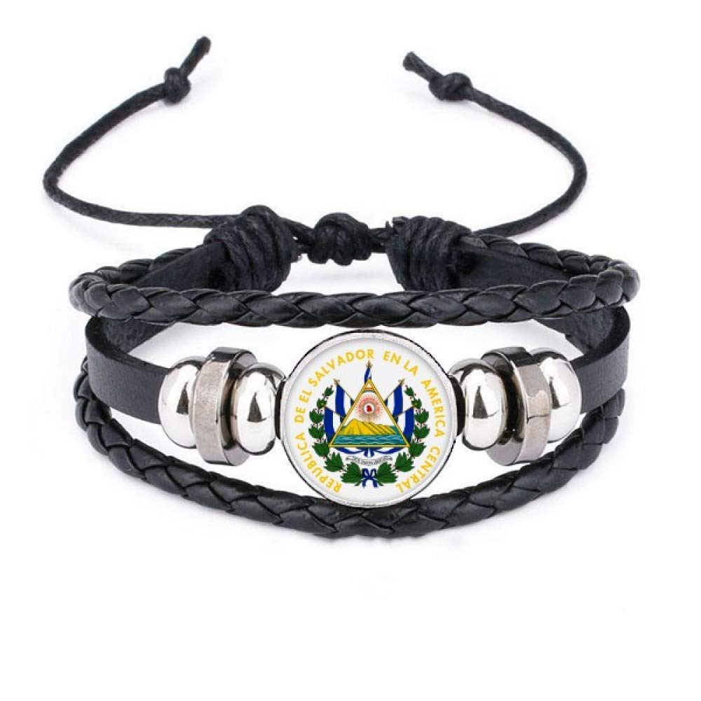 DIYthinker San Salvador El Salvador National Emblem Bracelet Braided Leather Rope Bead Wristband