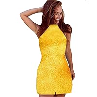Women's 2023 Sparkle Halter Short Prom Homecoming Dress Jumpuit Sequins Cocktail Party Outfits Gown