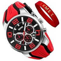 SKMEI Mens Silicone Band Waterproof Sport Casual Large Dial Chronograph Luxury Luminous Analog Quartz Wrist Watch Black