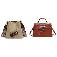 2Pcs Purse and Handbags for Women,Trendy Large Crossbody Hobo Satchel with Colored Shoulder Strap Tote Square CellPhone Bag with Vegan Leather