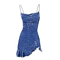UZN Cowl Neck Sequin Homecoming Dresses Short for Women Spaghetti Straps Ruffle Hem Cocktail Gowns