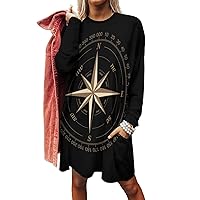 Compass Women's Long Sleeve T-Shirt Dress Casual Tunic Tops Loose Fit Crewneck Sweatshirts with Pockets