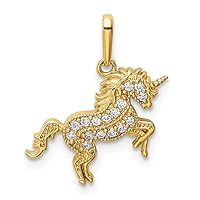 14k Gold Rearing Unicorn CZ Cubic Zirconia Simulated Diamond Pendant Necklace Jewelry for Women