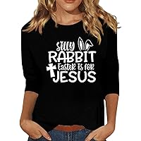 Easter Shirts for Women,3/4 Length Sleeve Womens Tops Bunny Graphic Tees Easter Egg Round Neck Shirts Cute Tops for Women