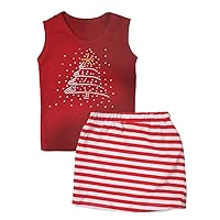Petitebella Bling Xmas Tree Vest Red White Stripes Skirt Set 1-8y