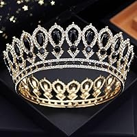 Pink Colors Royal Queen Wedding Crown for Tiaras Bridal Diadem Round Princess Circle Hair Jewelry Accessories (Gold Black)