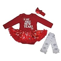 Petitebella My First New Year L/s Bodysuit Snowflake Red Tutu Leg Warmer Nb-18m