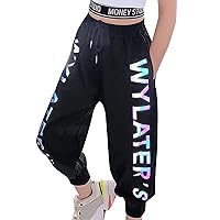 Kids Girls' Sparkly Letter Print Drawstring Cargo Joggers Pants Hip Hop Street Dance Trousers Cropped Sweatpants