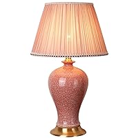 Japanese-Style Ceramic Table Lamps for Living Room Pleated Skirt Lampshade Warm Bedroom Lights Bedside Lamp Home Deco Lighting,Ice Crack Lamp Body, Push Button Switch